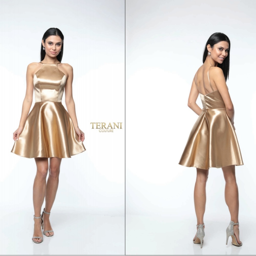 Short, Gold, Prom, Shiny dress